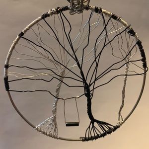 3-Trees of life with swing pendant. Hand made silver & black color wire.